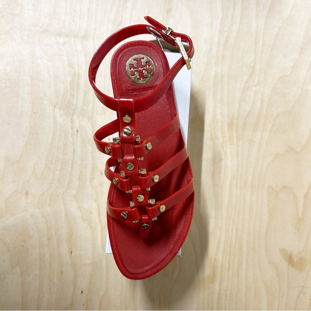 Tory Burch Red Jelly Gladiator Women's Flat Sandals Roxanne Sz 6 EUC - Picture 4 of 11